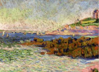 (image for) Handmade Oil painting for home canvas, oil painting framed canvas for living room Paul Signac's painting, Saint-Briac, la balise